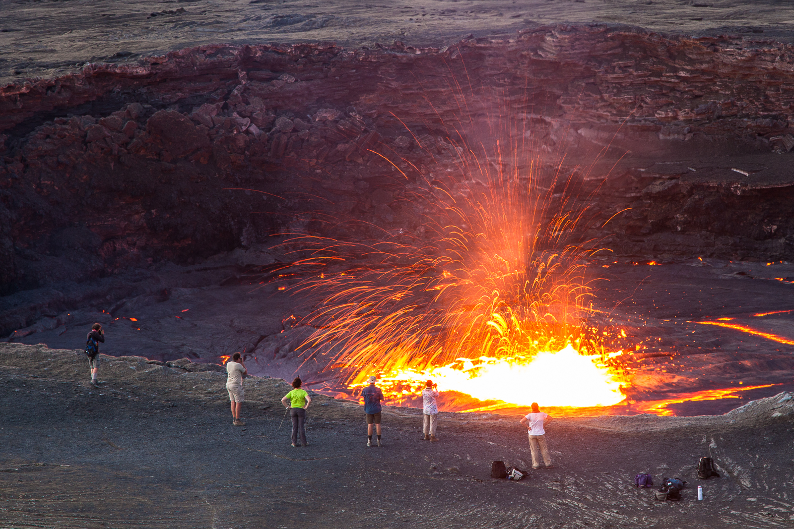 erta ale volcanoes exposed lava lakes